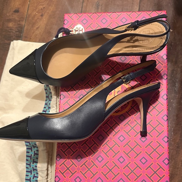 Tory Burch Penelope Slingback -NIB-3” Heel Navy Cap Toe Heels-Made in Italy - Picture 12 of 14